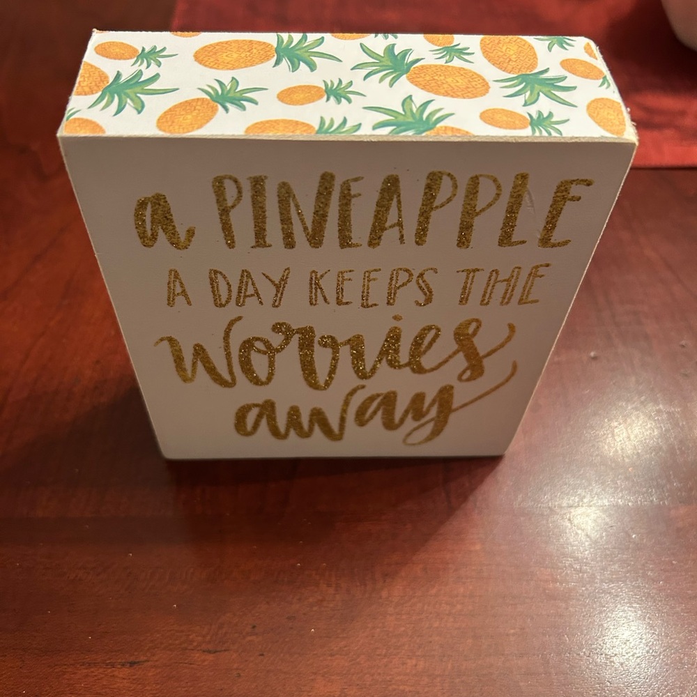 Pineapple Decorative Block with Gold Text